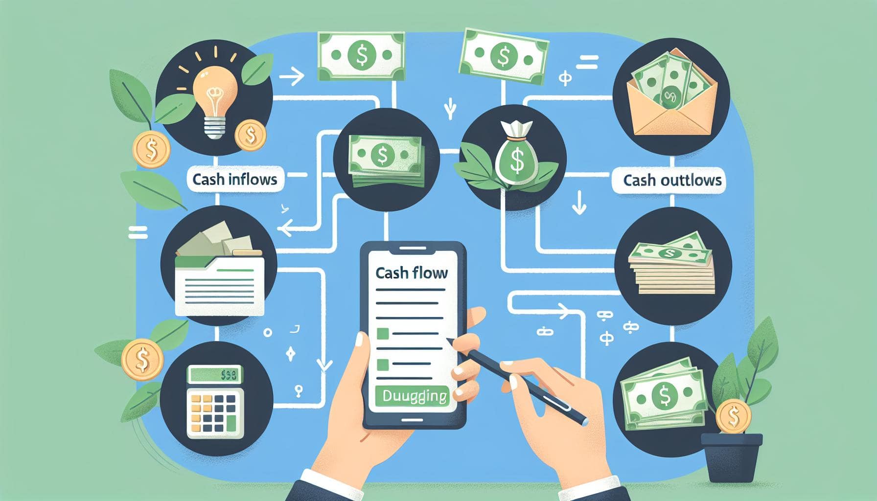 Schéma d'un budget de trésorerie illustrant les flux financiers